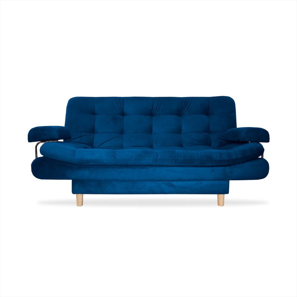 Sofa Cama Keller Con Brazos Azul Petroleo + Cojines - imagen 1