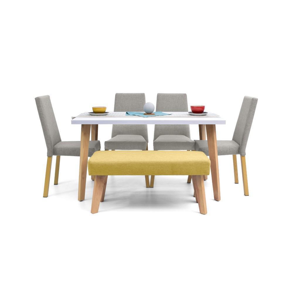 Comedor 6 Puestos Oregon 4 Viena Taupe + Banca Mostaza Tela - imagen 1