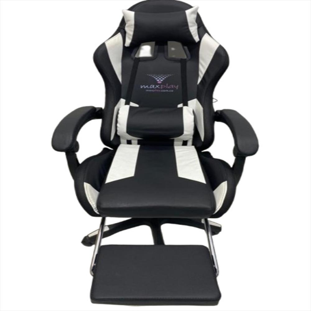 Silla Gamer Vibracion Lumbar Negro Blanco Con Reposapies - imagen 1