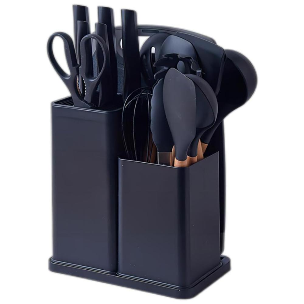 Set Utensilios Cocina En Silicona Y Juegos De Cuchillos 19Pc Negro - imagen 1