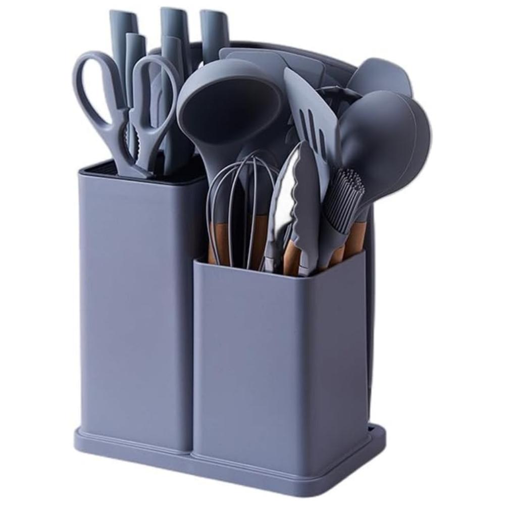 Set Utensilios Cocina En Silicona Y Juegos De Cuchillos 19Pc Gris - imagen 1