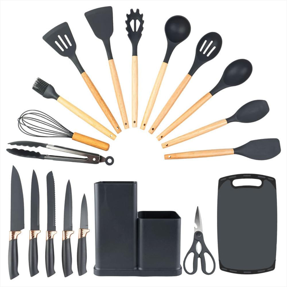 Juego De Cucharones Cocina, Cuchillos, Tabla, Tijera 21 Pzas Gris - imagen 1