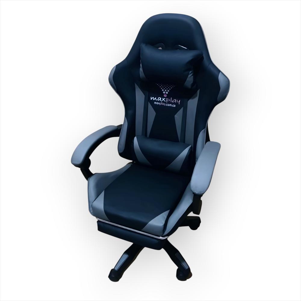 Silla Gamer Negro Gris Masajeador Lumbar, Reposapies - imagen 1