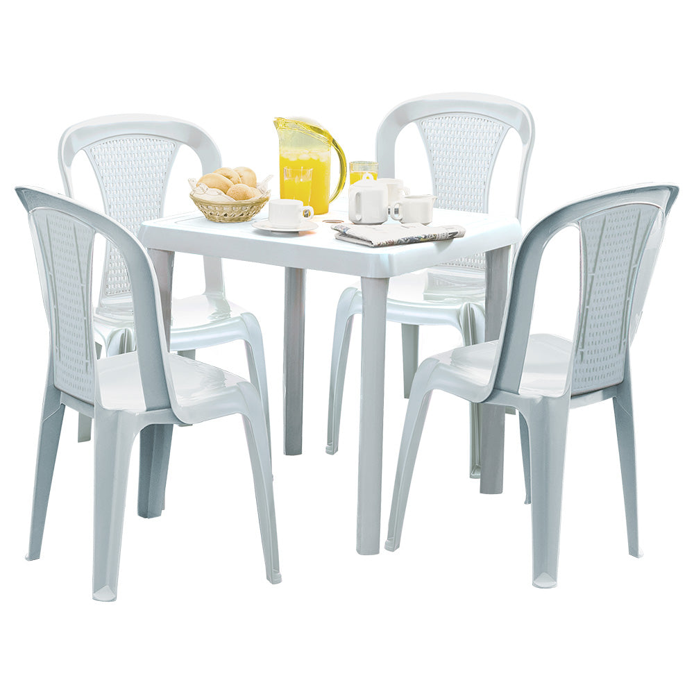 Combo Mesa Caribe + 4 Sillas Samba sin Brazos Blanco / Rimax - imagen 1