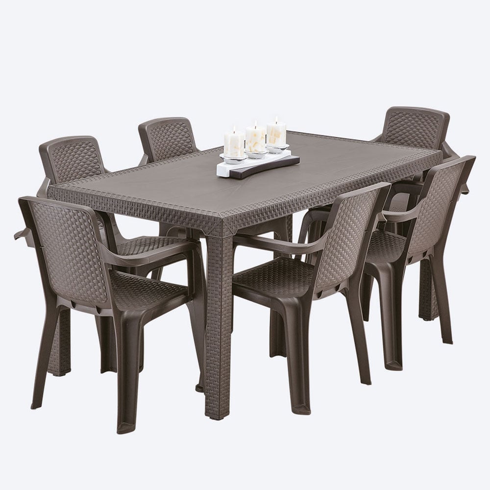 Combo Rimax Eterna Wengue 6 Sillas con Brazos + Mesa Familiar / Rimax - imagen 1
