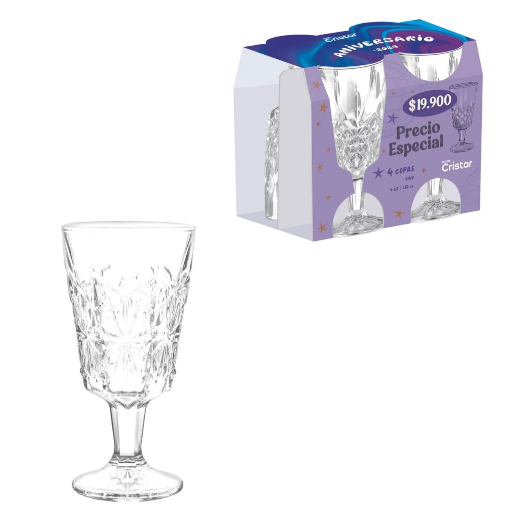 Set x 4 Vasos Diamante Aniversario 6 oz/ Cristar - imagen 1