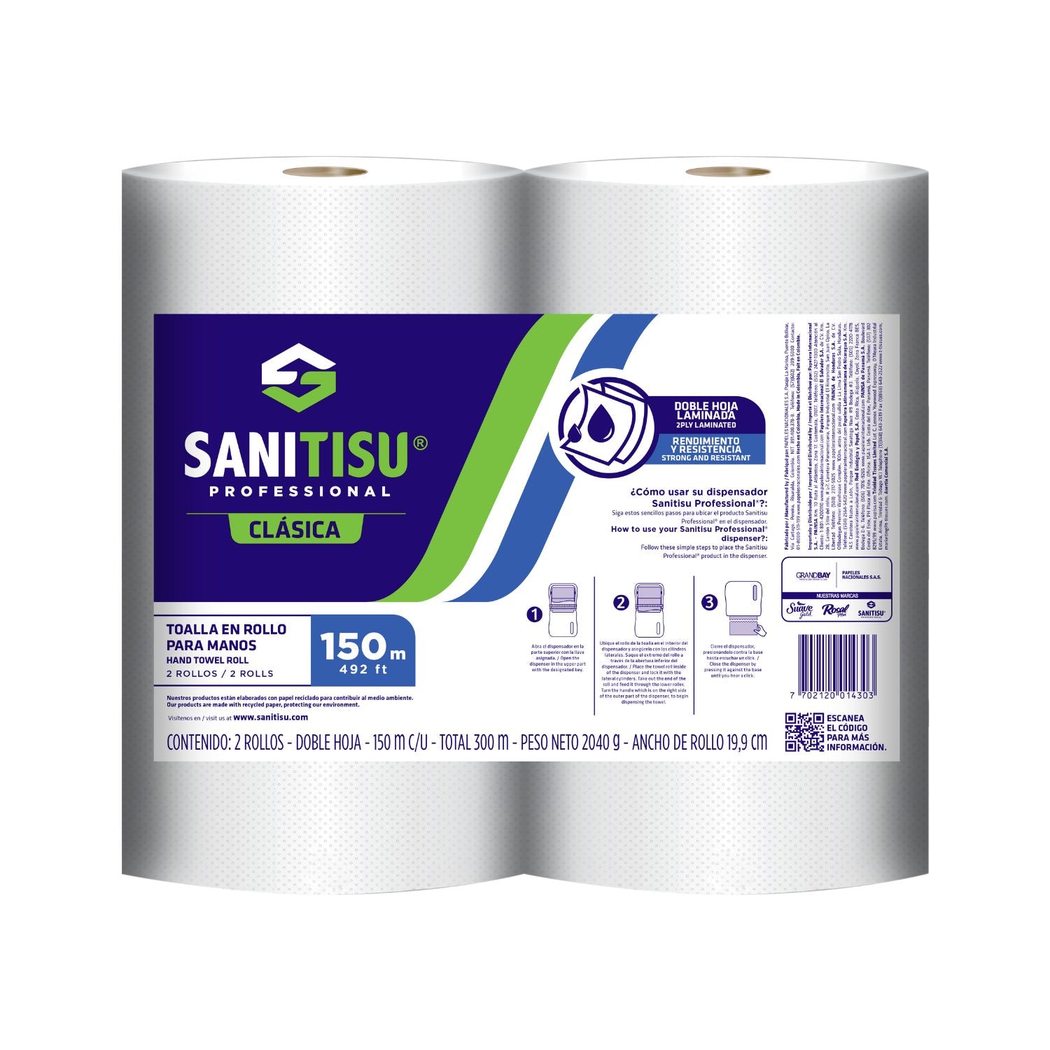 Toalla de Manos x 2 Rollos Blanco / Sanitisu Professional - imagen 1