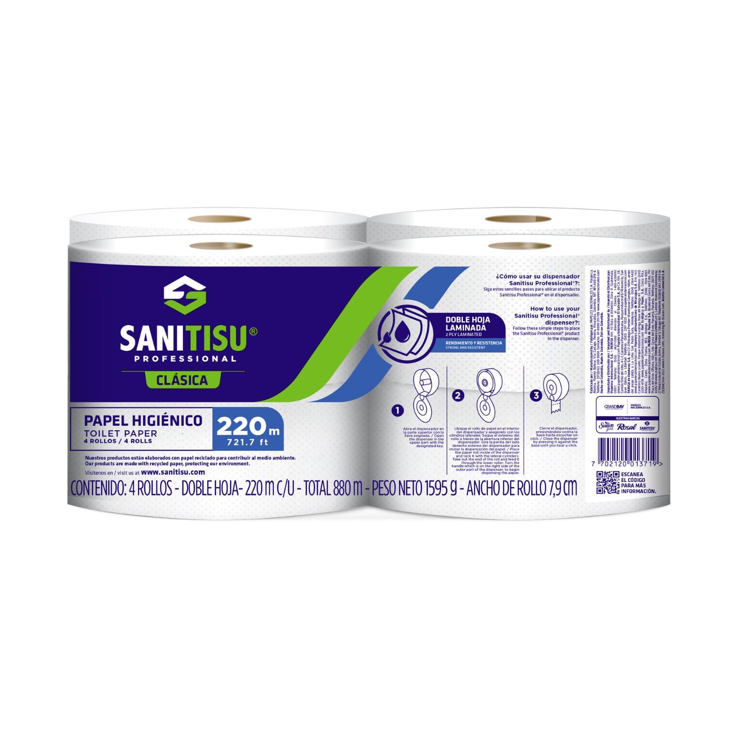 Papel Higiénico x 4 Rollos Blanco / Sanitisu Professional - imagen 1