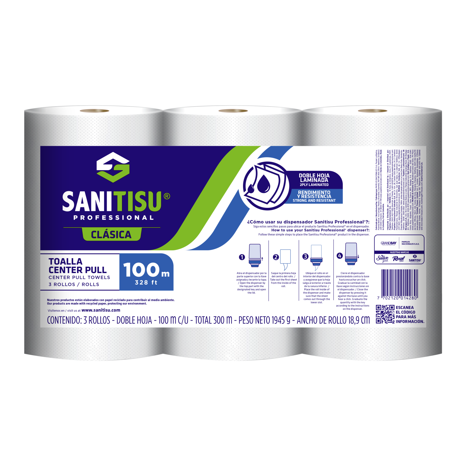 Toalla de Manos x 3 Rollos Blanco / Sanitisu Professional - imagen 1