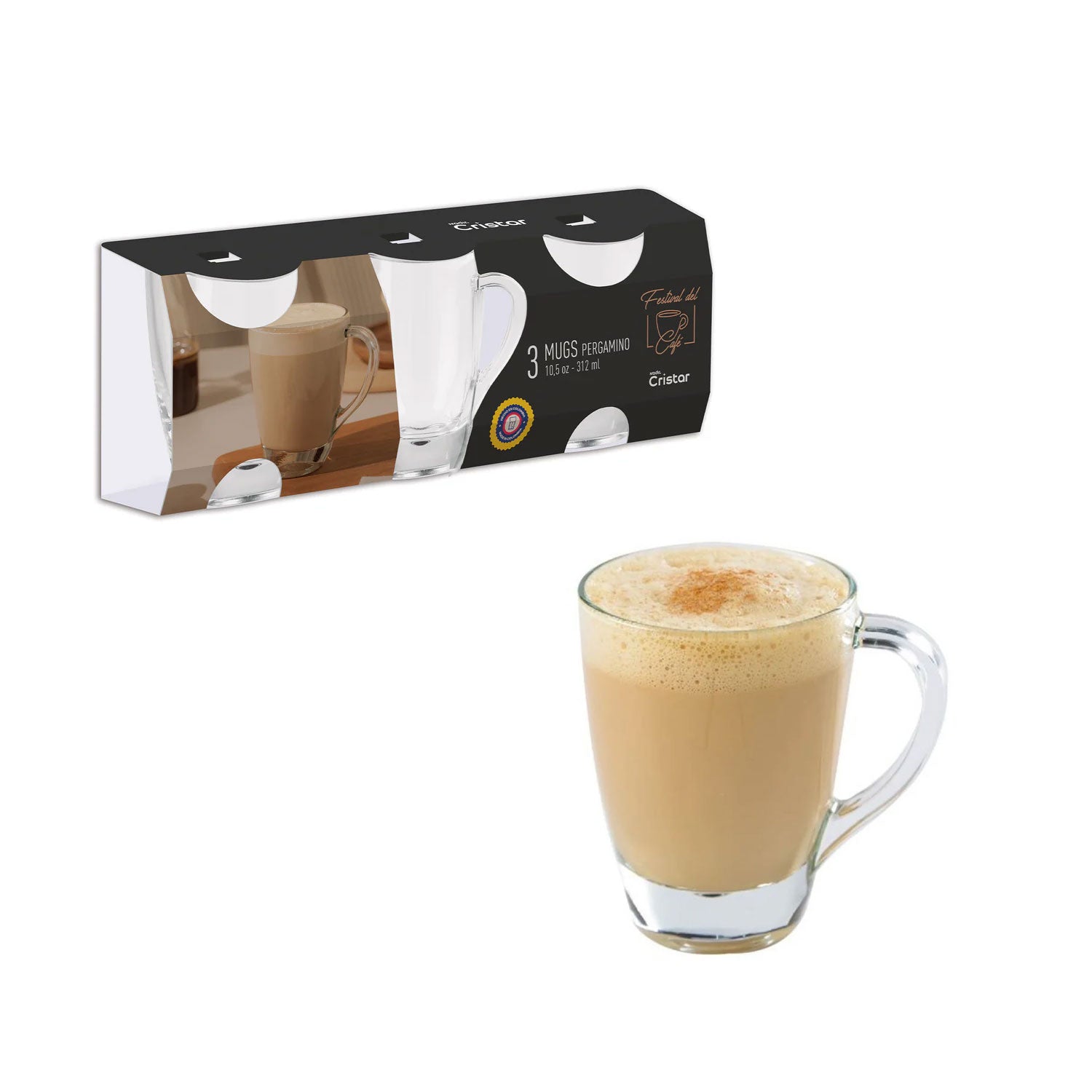 Set x 3 Mugs Pergamino 10.5 oz / Cristar - imagen 1