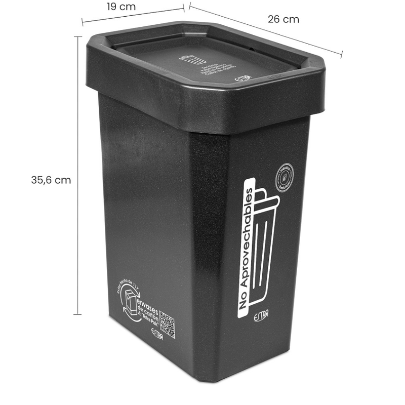 Papelera Ecobin Vaivén 10 Litros Negro No Aprovechables / Estra - imagen 1
