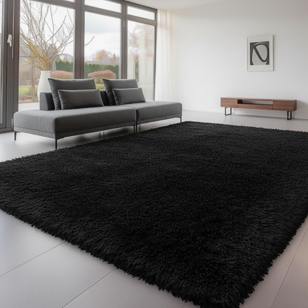 Alfombra De Peluche 200X150cm Suave Antideslizante Negro Elegante - imagen 1