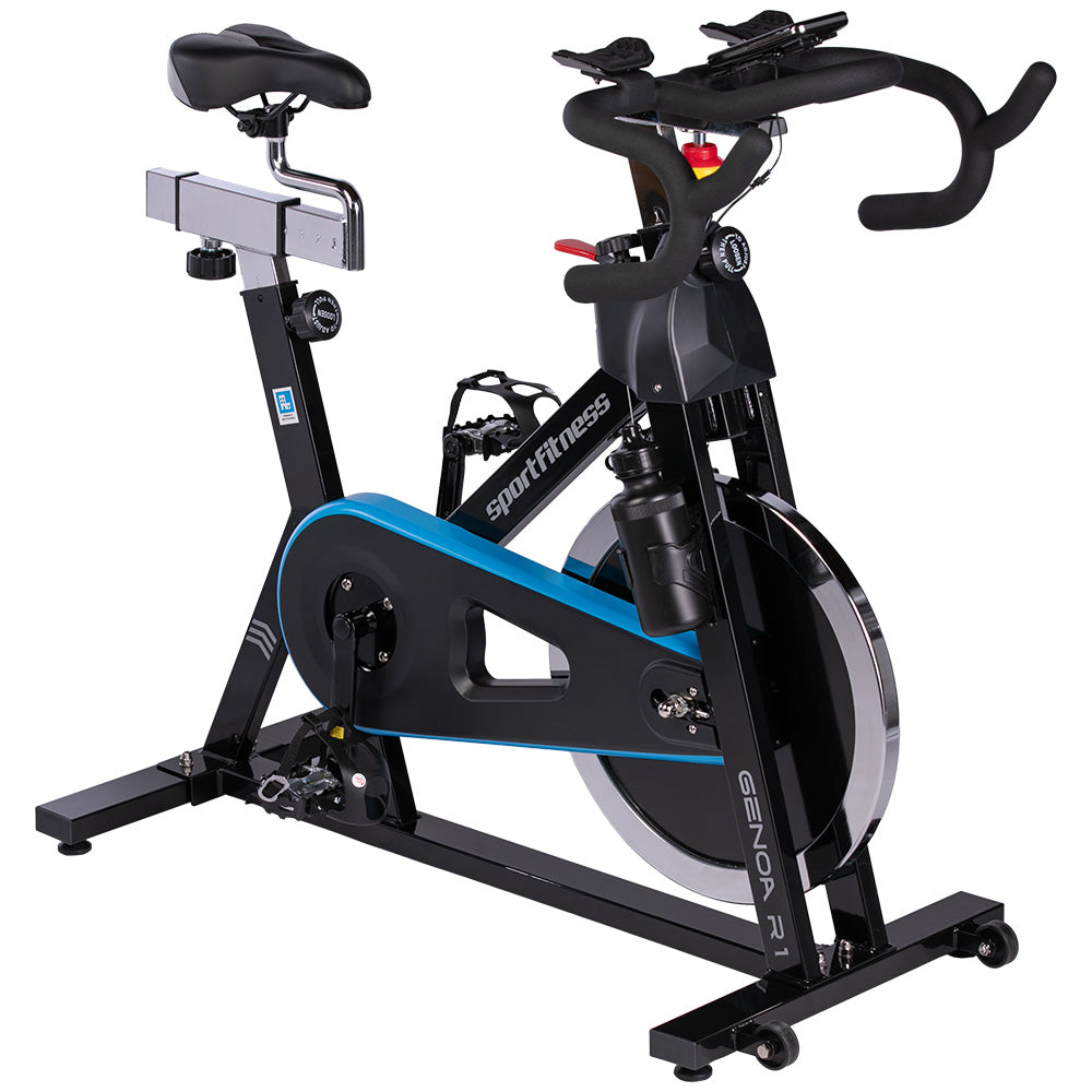 Bicicleta Estática Spinning Genoa R1 Azul Volante 18kg Sportfitness - imagen 1