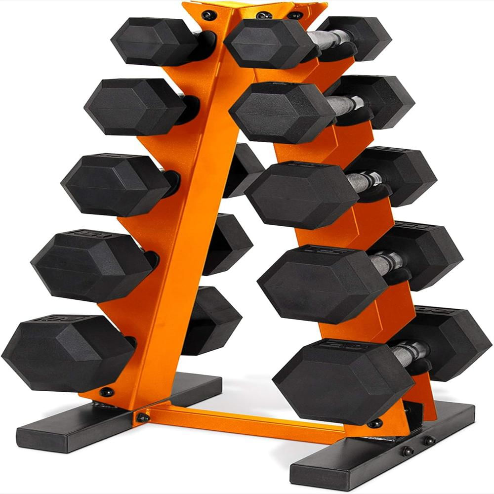 Juego De Mancuernas Hexagonales Cap Barbell 150 Libras Soporte Vertical Naranja - imagen 1