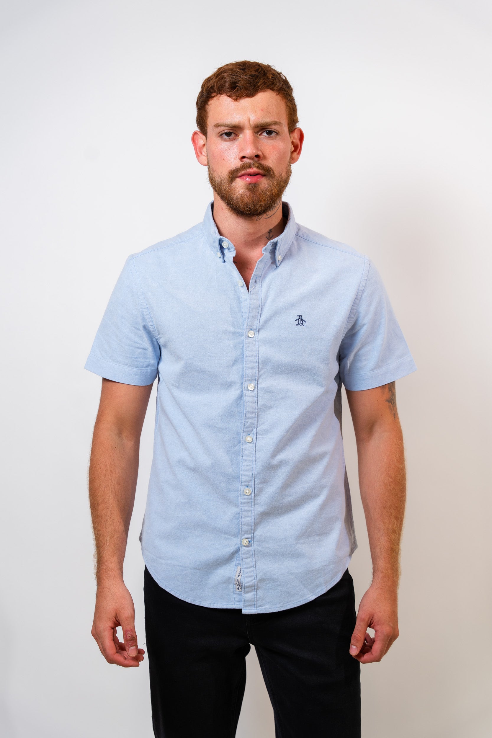 Camisa Celeste Hombre Manga Corta Penguin - imagen 1