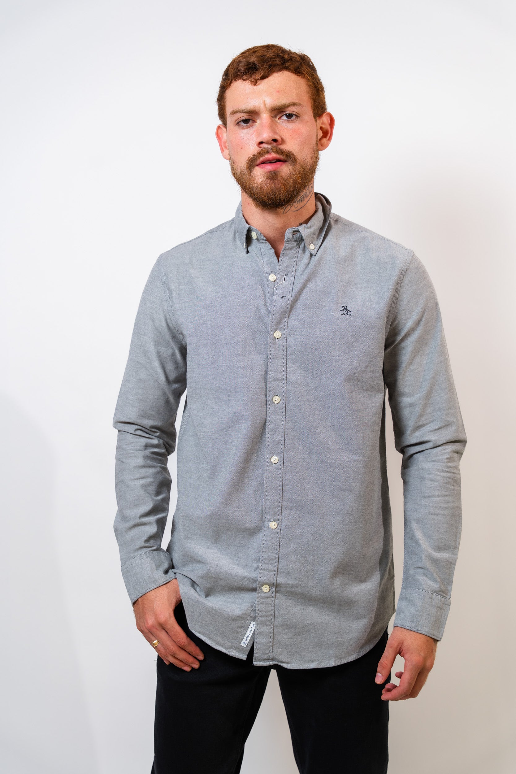 Camisa Gris Hombre Manga Larga Penguin - imagen 1