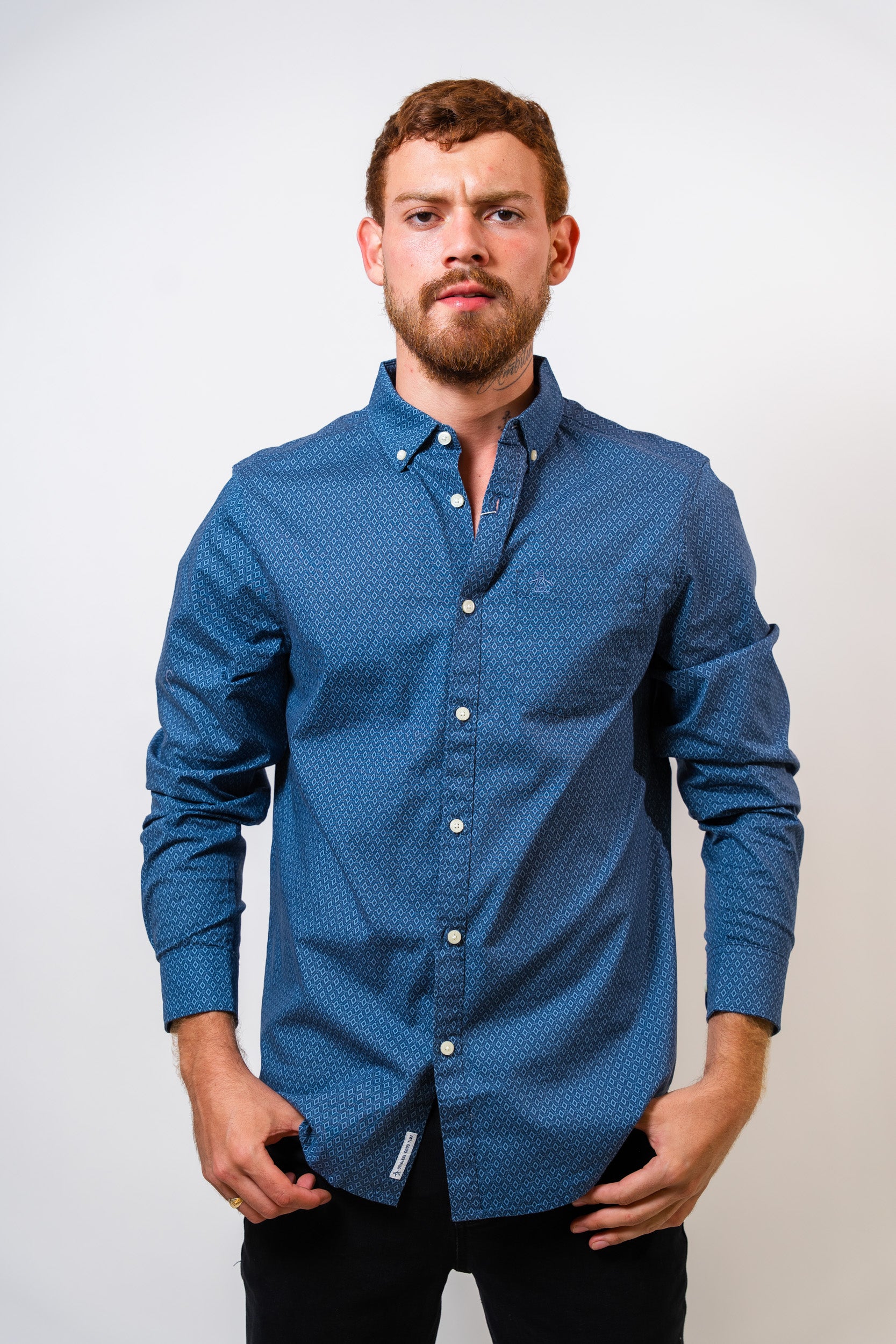 Camisa Azul Hombre Manga Larga Penguin - imagen 1